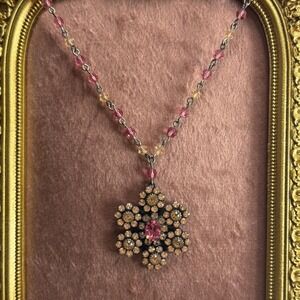 Liz Palacios Swarovski Crystal Flower Pendant Necklace - Pink/Champagne Vintge